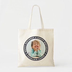 Happy Birthday Simple Modern Custom Photo Tote Bag
