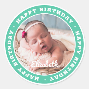 Happy Birthday Simple Modern Photo Classic Round Sticker