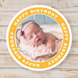 Happy Birthday Simple Modern Photo Classic Round Sticker