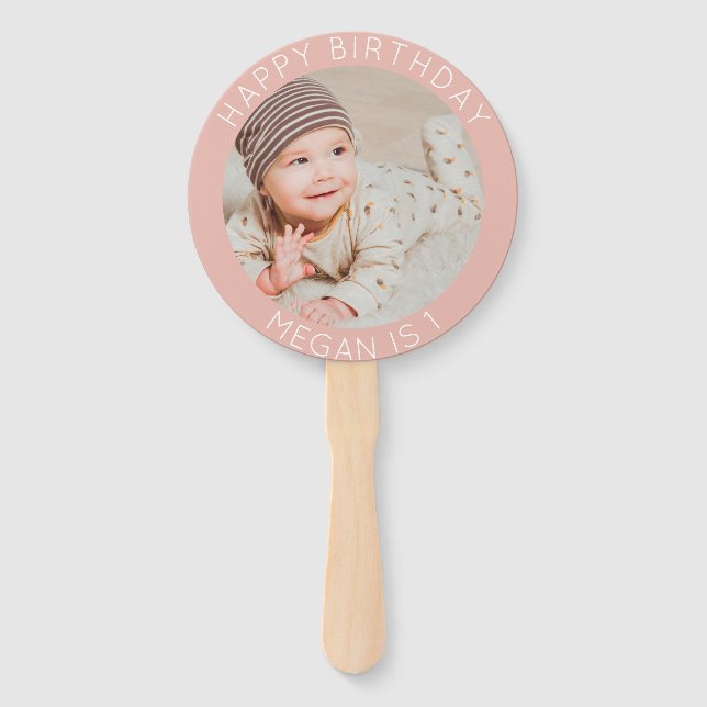 Happy Birthday simple photo modern celebration Hand Fan (Front)