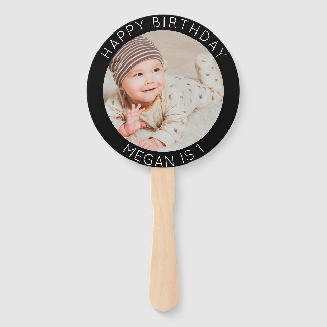 Happy Birthday simple photo modern celebration Hand Fan (Front)