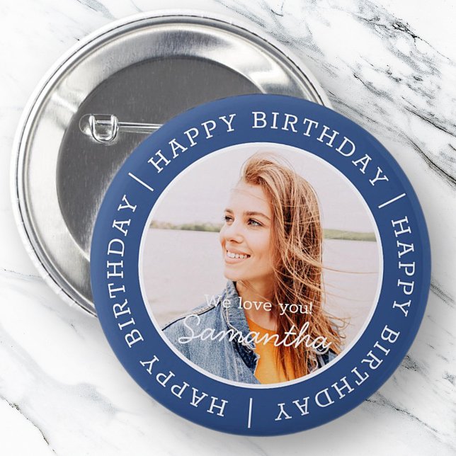 Happy Birthday Simple Preppy Modern Custom Photo 6 Cm Round Badge (Creator Uploaded)