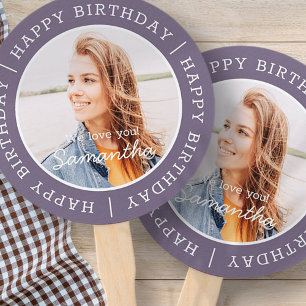 Happy Birthday Simple Preppy Modern Custom Photo Hand Fan