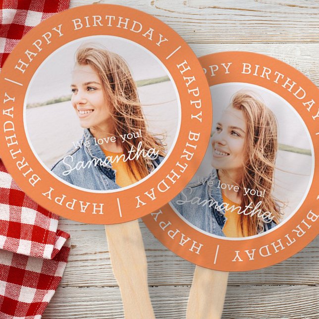 Happy Birthday Simple Preppy Modern Custom Photo Hand Fan (Creator Uploaded)