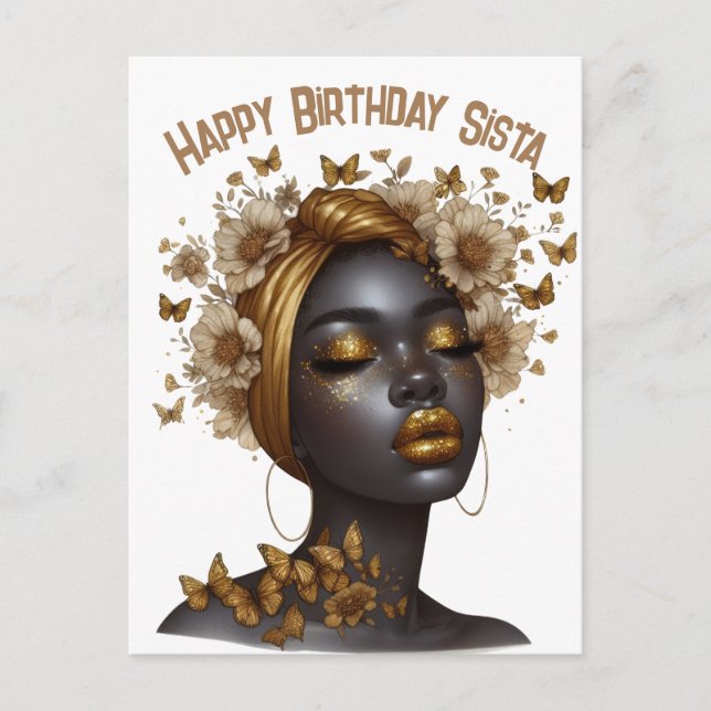 Happy Birthday Sista black girl magic melanin quee Holiday Postcard (Front)