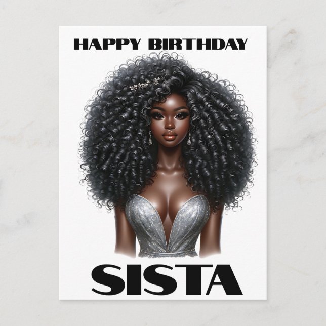 Happy birthday sista black woman melanin queens holiday postcard (Front)