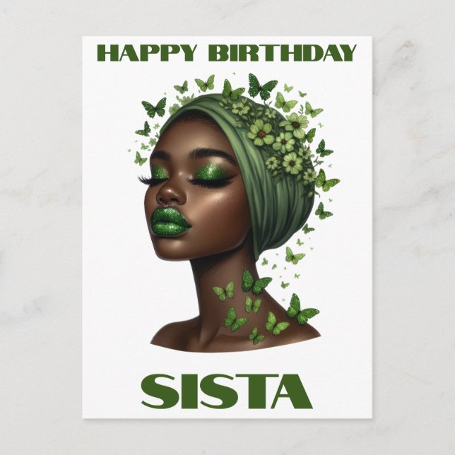 Happy birthday sista black woman melanin queens holiday postcard (Front)