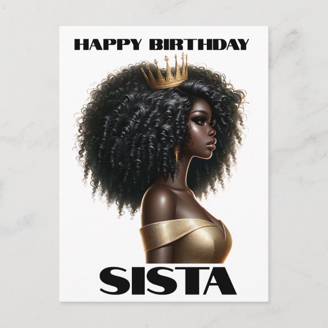 Happy birthday sista black woman melanin queens holiday postcard (Front)