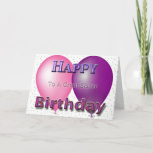 Happy Birthday Sister Balloons Card