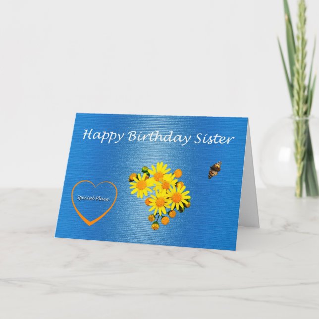 Happy Birthday Sister Butterfly and Flowers Card (Front)
