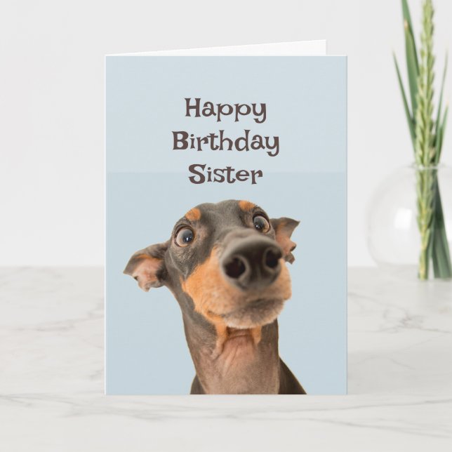 Happy Birthday Sister Funny Dog Humour Card (Front)