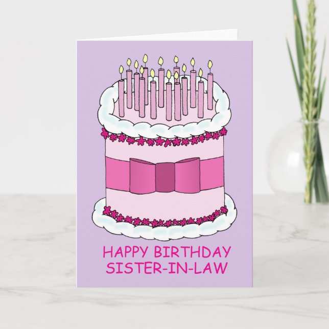 Happy Birthday Sister in Law Cartoon Cake Card (Front)