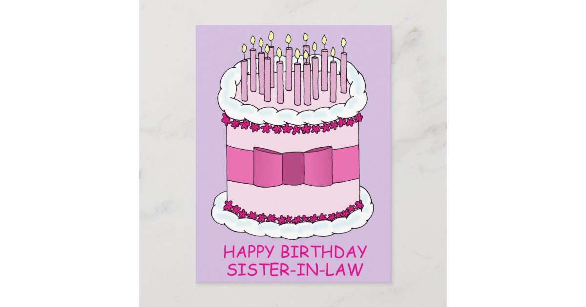 Happy Birthday Sister in Law Cartoon Cake Postcard | Zazzle