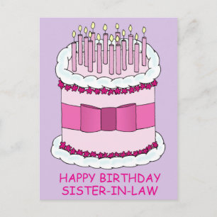 Happy Birthday sister-in-law, giant cake, Postcard
