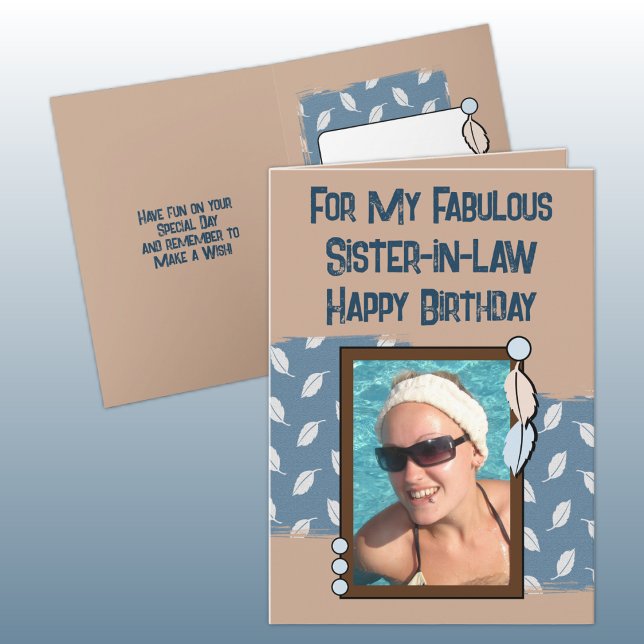 Happy Birthday sister-in-law photo blue brown Card (Creator Uploaded)