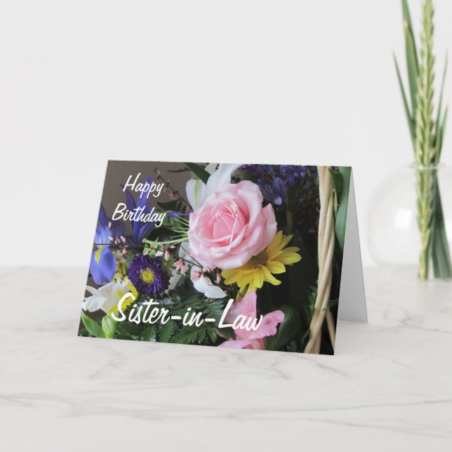 Happy Birthday Sister-in-Law/Pink Rose Bouquet Card (Front)