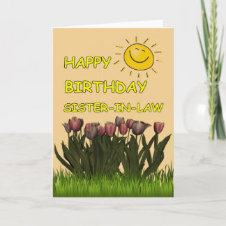 Happy Birthday Sister-In-Law Sun and Flowers Card