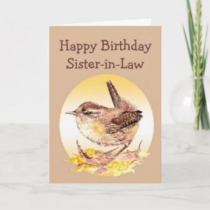 Happy Birthday Sister-in-Law Watercolor Wren Bird Card