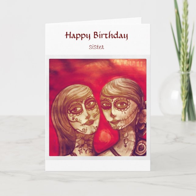 happy birthday sister mexican sugar skulls card (Front)