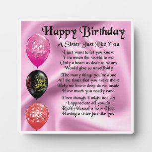 Happy Birthday Sister Poem Plaque