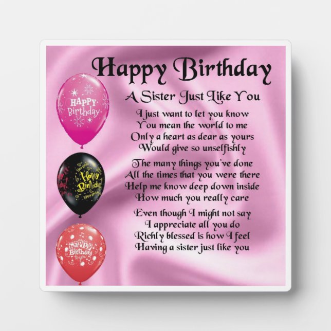 Happy  Birthday Sister Poem Plaque (Front)