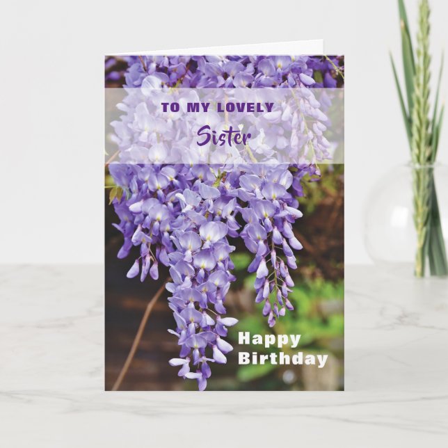 Happy Birthday Sister Wisteria Flowers Card (Front)