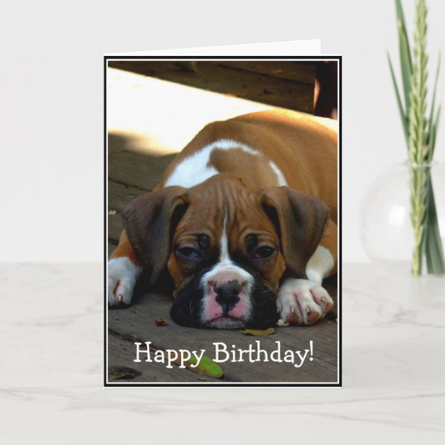 Happy Birthday Sleepy boxer puppy greeting card (Front)
