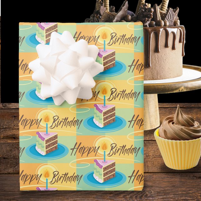 Happy Birthday Slice Of Chocolate Cake Wrapping Paper Sheet (Creator Uploaded)