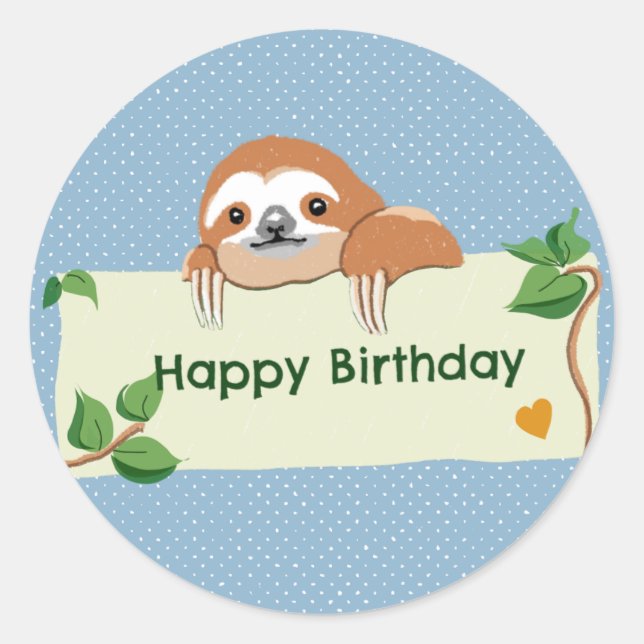 Happy birthday sloth classic round sticker (Front)