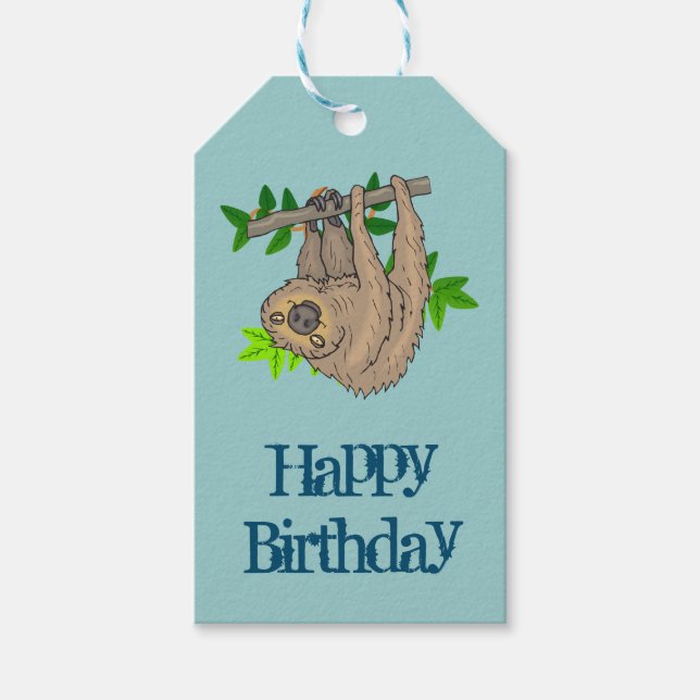 Happy Birthday Sloth Gift Tags (Front)