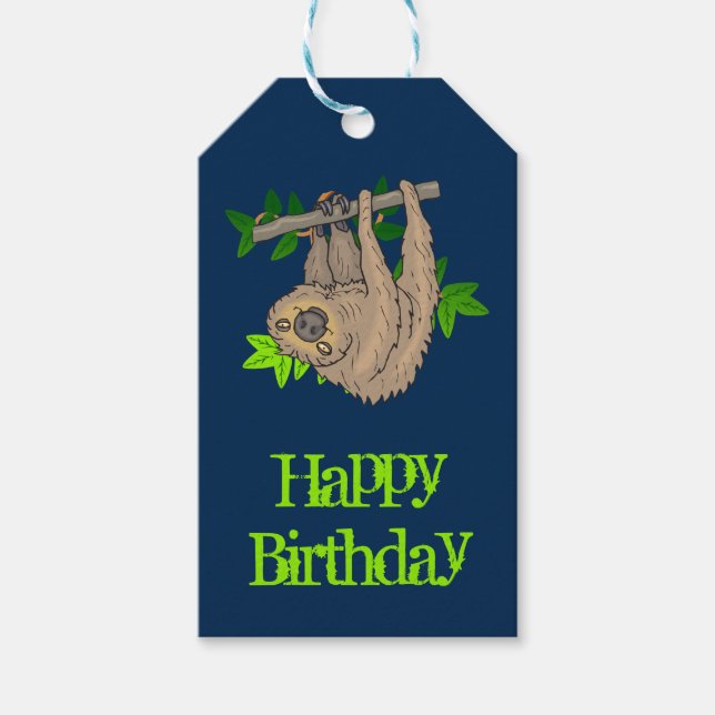 Happy Birthday Sloth Gift Tags (Front)