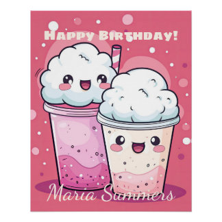 Happy Birthday Snow Cream Ice-cream Kawaii Cute Poster