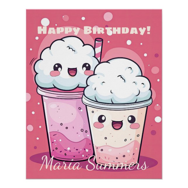 Happy Birthday Snow Cream Ice-cream Kawaii Cute Poster (Front)