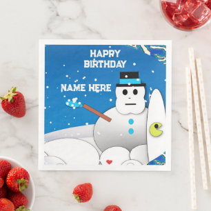 Happy Birthday Snowman  Paper Dinner Napkins