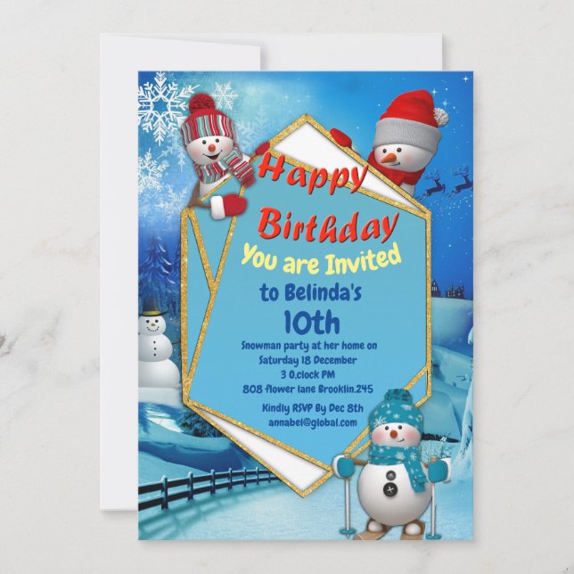 Happy Birthday Snowman Party Invitation (Front)