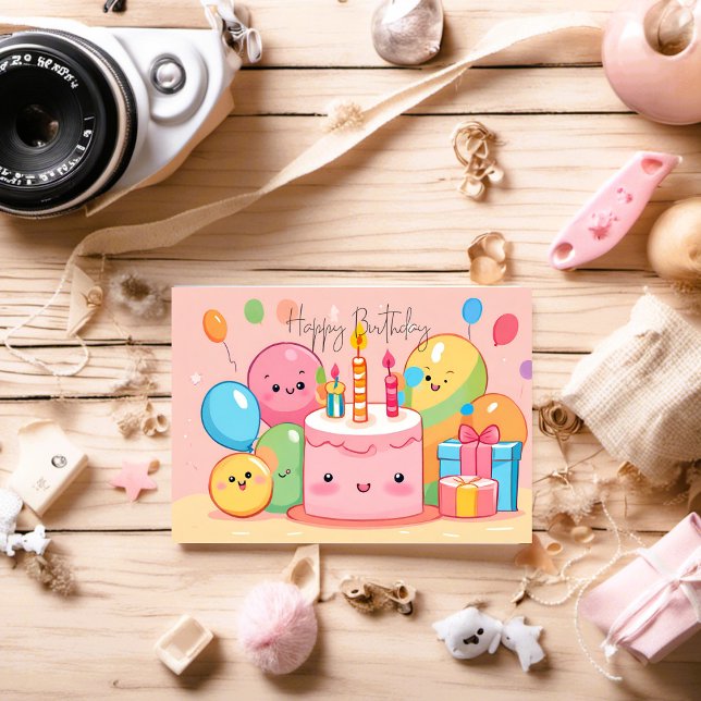 Happy Birthday So Kawaii ... ✿° ・ ɷ ∘ ・° ✿ .. Postcard (Happy Birthday Postkarte Kawaii)