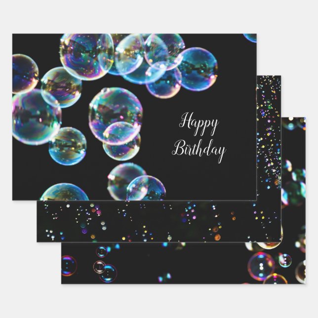 Happy Birthday Soap Bubble Gift  Wrapping Paper Sheet (Set)