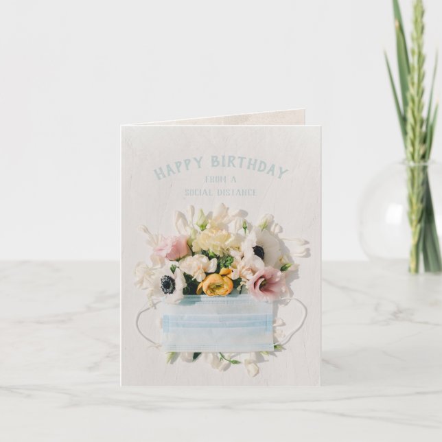 Happy Birthday Social Distanc Medical Mask Bouquet Card (Front)