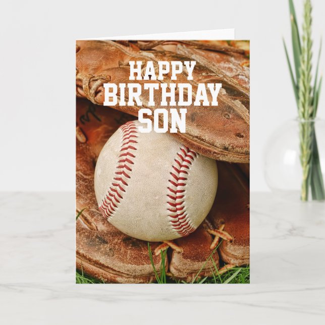 Happy Birthday Son Baseball and Old Mitt Card (Front)