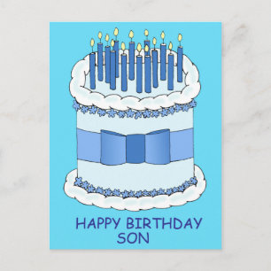 Happy Birthday Son Cartoon Cake and Candles Postcard