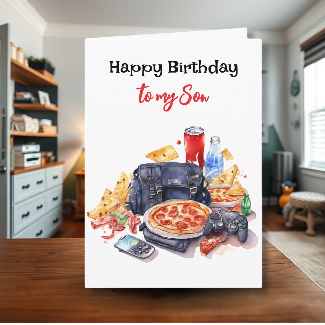 Happy Birthday Son | Gaming and Pizza Vibes Card (Creator Uploaded)
