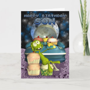 Happy Birthday Son, Out of this world, alien with Card