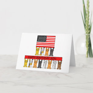 Happy Birthday Son USA Flag and Cats Card