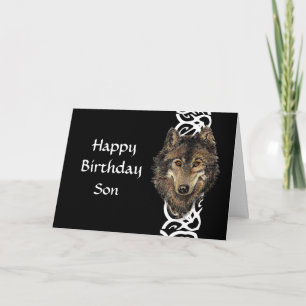 Happy Birthday Son Wild Grey Wolf Head Card