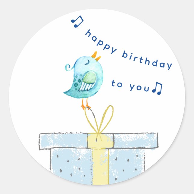 Happy Birthday Song (Simple Little Bird 2) Classic Round Sticker (Front)