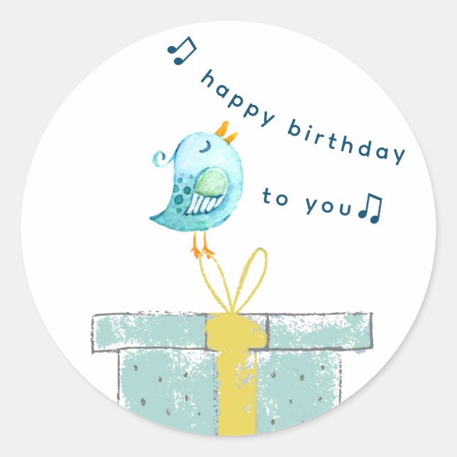 Happy Birthday Song (Simple Little Bird 2) Teal Classic Round Sticker (Front)