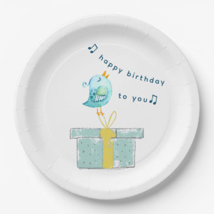 Happy Birthday Song (Simple Little Bird 2) Teal Paper Plate