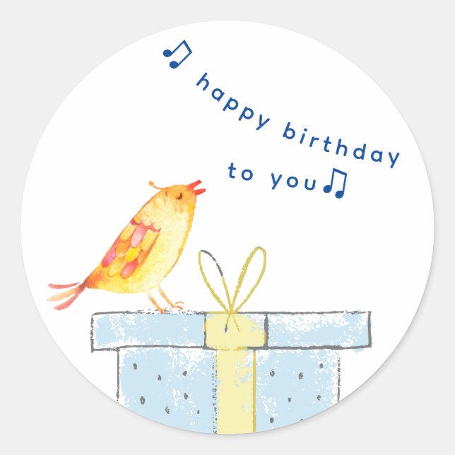 Happy Birthday Song (Simple Little Bird) Baby Blue Classic Round Sticker (Front)