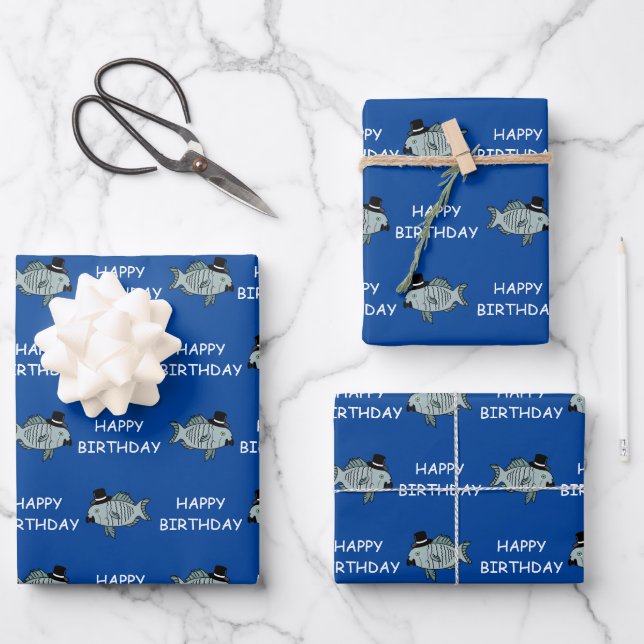 Happy Birthday Sophisticated Fish Wrapping Paper S (Front)