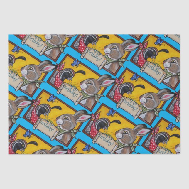 Happy Birthday Southwest Rabbit Quail Colourful Ki Tissue Paper (Front)